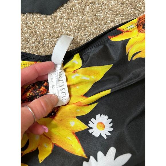 2 piece bikini high waisted bottom ruffle top sunflower bottom SZ M modest swim - Picture 5 of 7